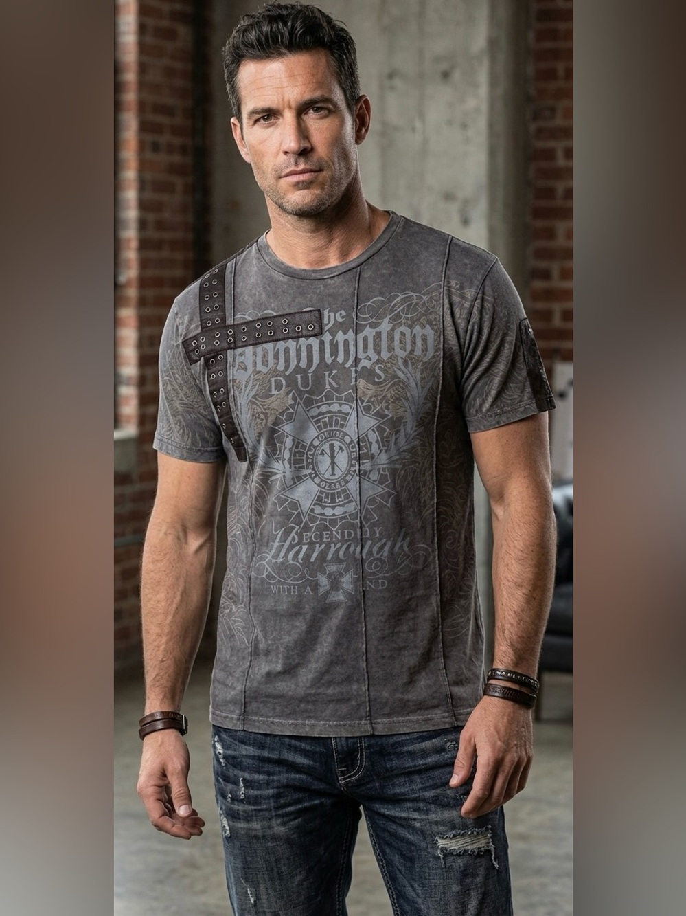 Franky Max Men's Gray Graphic Stylish and Unique Vintage  T-shirt.  Large